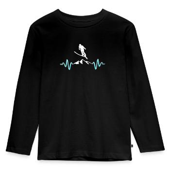 Skispringen Heartbeat Berge - Kinder Premium Bio Langarmshirt - Schwarz - Vorne - AI Model Kid Male (0cm)
