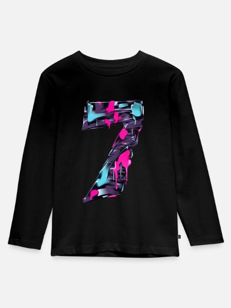 NR. 7 NUMMER 7 COOL 7. GEBURTSTAG - Kinder Premium Bio Langarmshirt - Schwarz