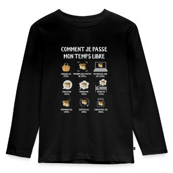 Cèpe Champignon Cueillette Cèpes Champignons - T-shirt manches longues Premium Enfant - noir - Devant - AI Model Kid Male (0cm)