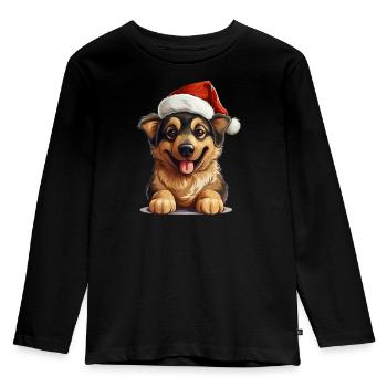 Christmas Paw: Cute dog with hat - Kids' Premium Longsleeve Shirt - black - Front - AI Model Kid Male (0cm)