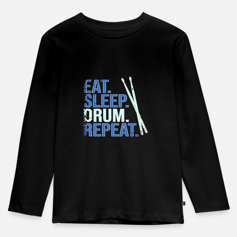 Eat. Sleep. Drum. Repeat. - Kinder Premium Bio Langarmshirt - Schwarz