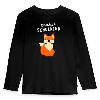 Endlich Schulkind Fuchs Einschulung - Kinder Premium Bio Langarmshirt - Schwarz - Vorne - AI Model Kid Male (0cm)