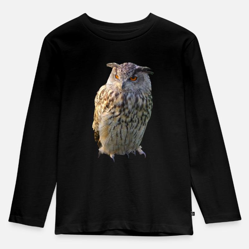 Eule - Kinder Premium Bio Langarmshirt - Schwarz