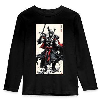 Samurai Thor - Kinder Premium Bio Langarmshirt - Schwarz - Vorne - AI Model Kid Male (0cm)
