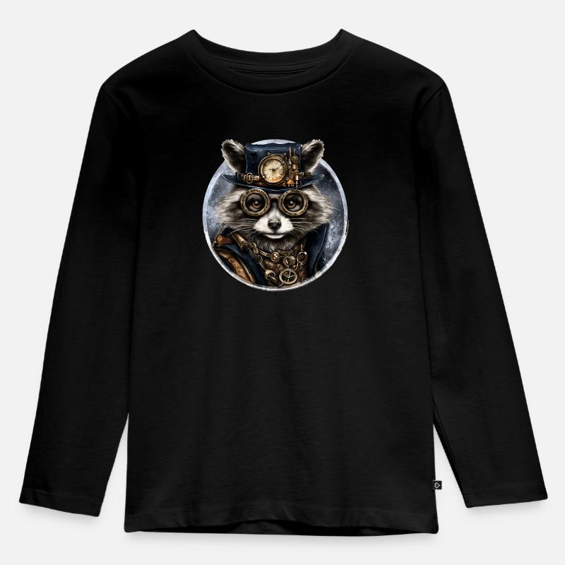 Steampunk Waschbär - Kinder Premium Bio Langarmshirt - Schwarz