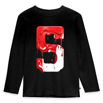 NR. 5 NUMMER 5 ROT WEIß 5. GEBURTSTAG - Kinder Premium Bio Langarmshirt - Schwarz - Vorne - AI Model Kid Male (0cm)