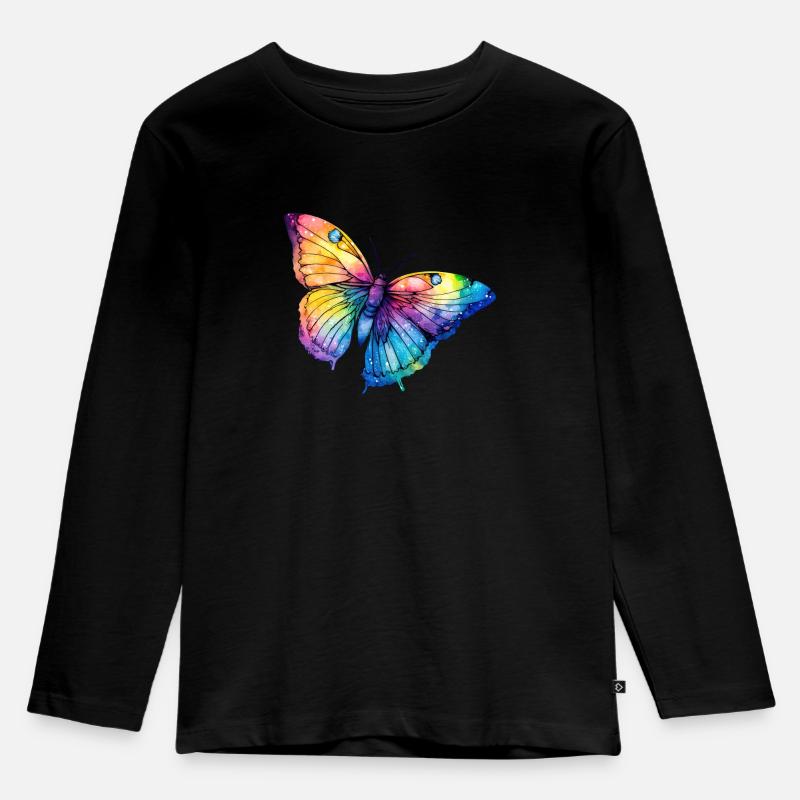 Schmetterling Regenbogen Farben. - Kinder Premium Bio Langarmshirt - Schwarz