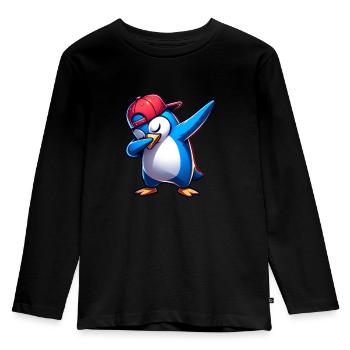 dabbing Pinguin dabbendes Tier Dab Geschenkidee - Kinder Premium Bio Langarmshirt - Schwarz - Vorne - AI Model Kid Male (0cm)