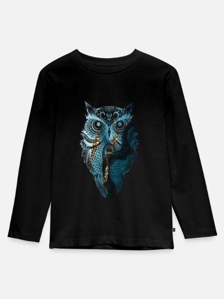 EULE MANDALA UHU - Kinder Premium Bio Langarmshirt - Schwarz