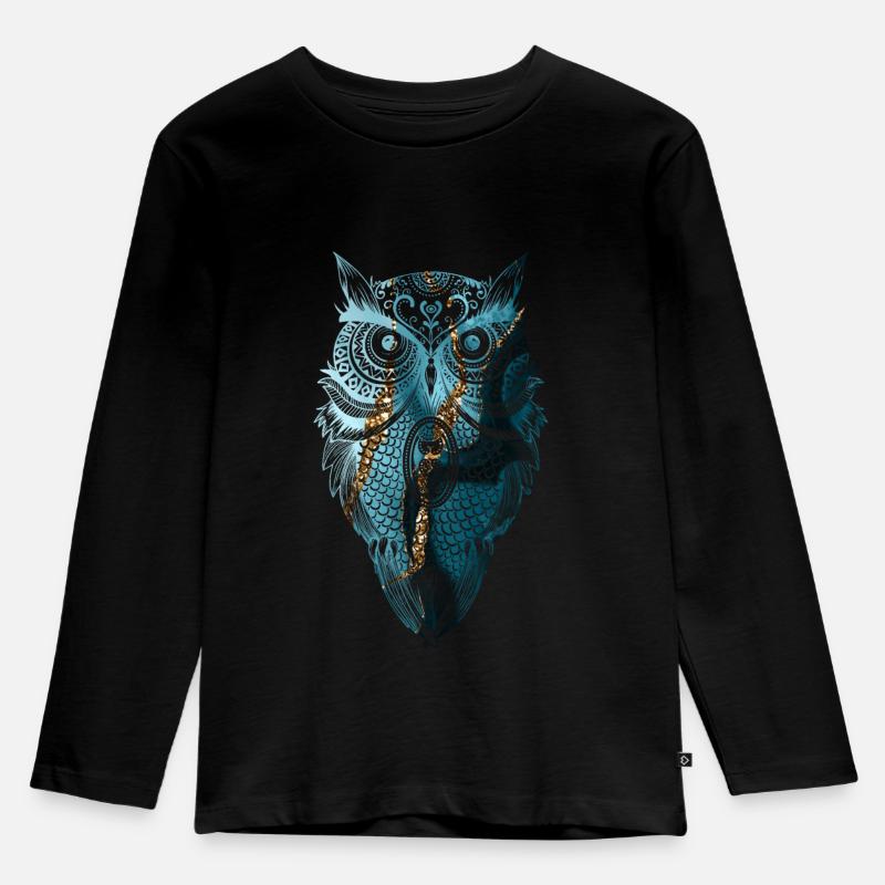 EULE MANDALA UHU - Kinder Premium Bio Langarmshirt - Schwarz