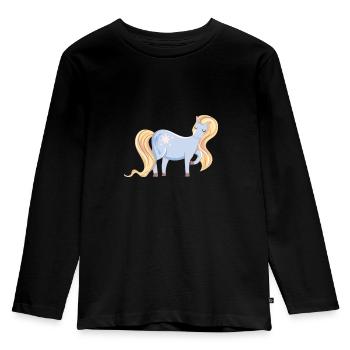 Pony - Kinder Premium Bio Langarmshirt - Schwarz - Vorne - AI Model Kid Male (0cm)