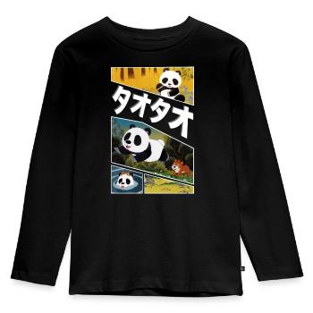 Tao Tao Panda Split Screen Japanese Text - Kids' Premium Longsleeve Shirt - black - Front - AI Model Kid Male (0cm)