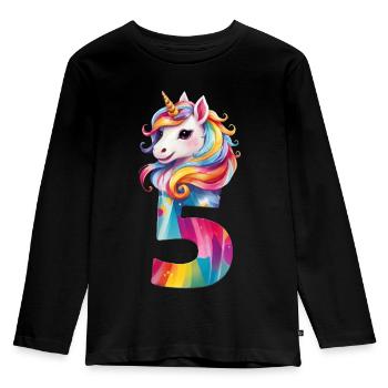5. GEBURTSTAG EINHORN - Kinder Premium Bio Langarmshirt - Schwarz - Vorne - AI Model Kid Male (0cm)