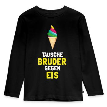 Tausche Bruder gegen Eis - Kinder Premium Bio Langarmshirt - Schwarz - Vorne - AI Model Kid Male (0cm)