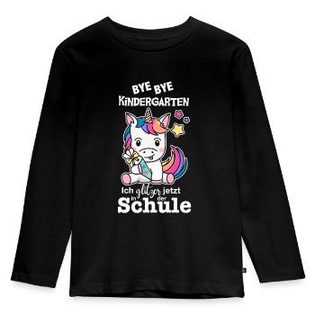 Schulkind Einhorn (bunt/weiß) - Kinder Premium Bio Langarmshirt - Schwarz - Vorne - AI Model Kid Male (0cm)
