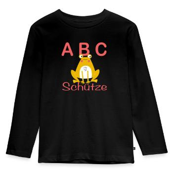 ABC-Schütze mit Frosch - Kinder Premium Bio Langarmshirt - Schwarz - Vorne - AI Model Kid Male (0cm)