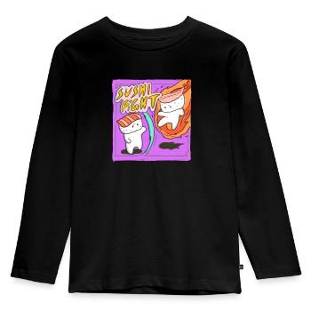 Sushi Fight! Lachs-Nigiri vs. Garnele-Nigiri - Kinder Premium Bio Langarmshirt - Schwarz - Vorne - AI Model Kid Male (0cm)