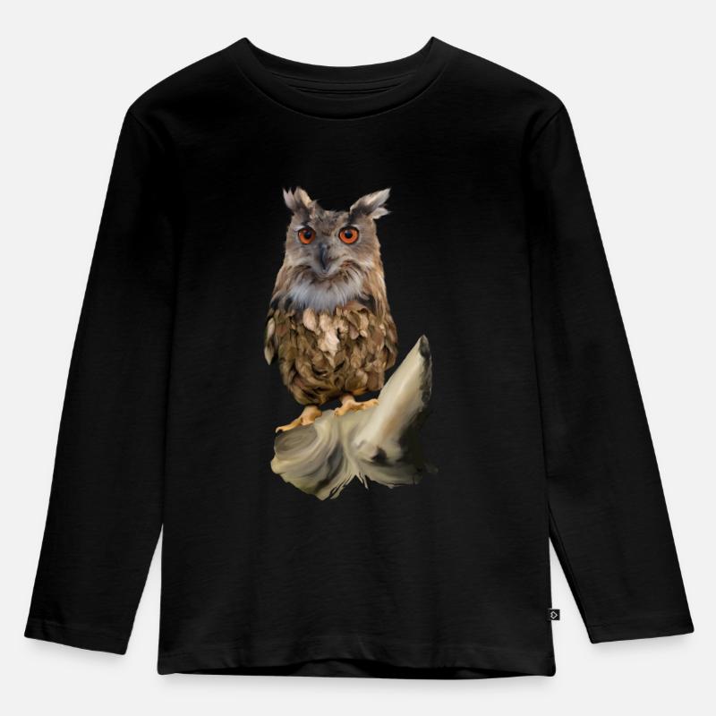 Eule - Kinder Premium Bio Langarmshirt - Schwarz