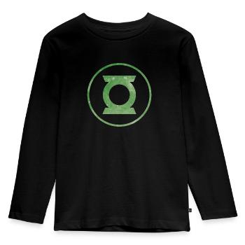 Justice League Green Lantern Logo - Kinder Premium Bio Langarmshirt - Schwarz - Vorne - AI Model Kid Male (0cm)