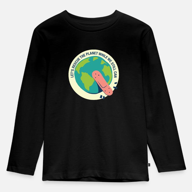 Save the Planet 01 - Kinder Premium Bio Langarmshirt - Schwarz