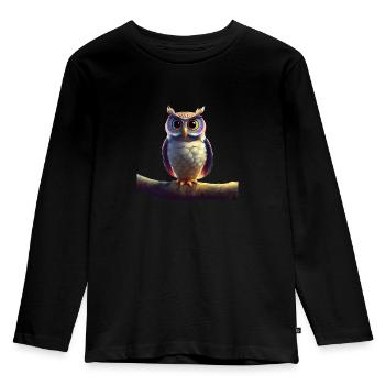 Süße Eule auf einem Ast - Kinder Premium Bio Langarmshirt - Schwarz - Vorne - AI Model Kid Male (0cm)