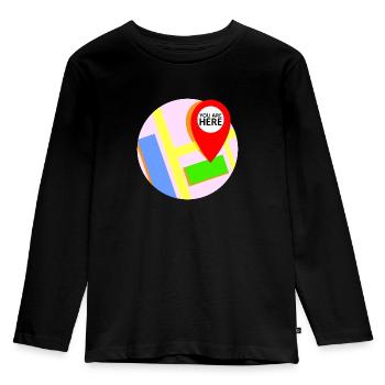 Karte Standort "you are here" - Kinder Premium Bio Langarmshirt - Schwarz - Vorne - AI Model Kid Male (0cm)