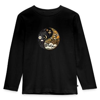 Or, Champignon Floral Ying Yang Design - T-shirt manches longues Premium Enfant - noir - Devant - AI Model Kid Male (0cm)