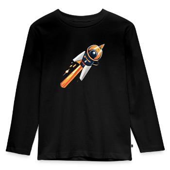 Rakete fliegt ins All - Kinder Premium Bio Langarmshirt - Schwarz - Vorne - AI Model Kid Male (0cm)