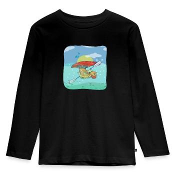 Fish paddling a kayak - Kids' Premium Longsleeve Shirt - black - Front - AI Model Kid Male (0cm)