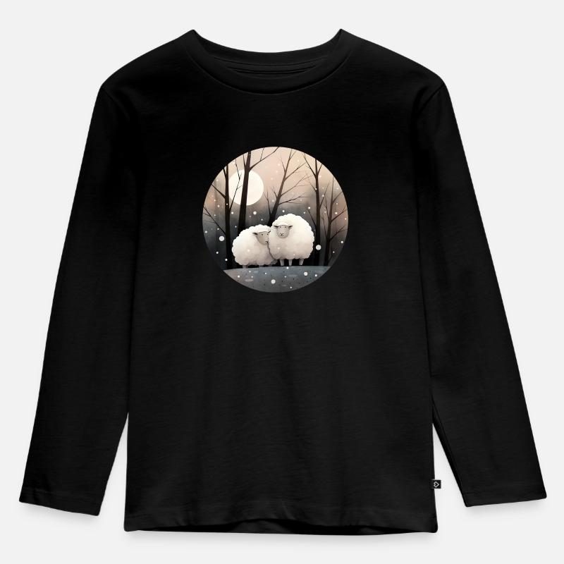 Schafe im Winter - Kinder Premium Bio Langarmshirt - Schwarz