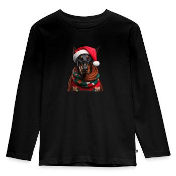 Doberman Weihnachten - Kinder Premium Bio Langarmshirt - Schwarz - Vorne - AI Model Kid Male (0cm)