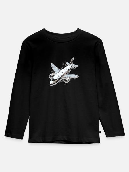 Flugzeug - Illustration - Kinder Premium Bio Langarmshirt - Schwarz