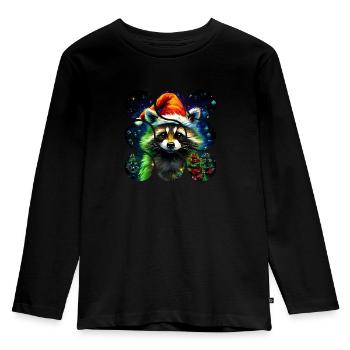 Verpixelter Waschbär Hässliche Weihnachten auf Kinder-T-Shirt - Kinder Premium Bio Langarmshirt - Schwarz - Vorne - AI Model Kid Male (0cm)