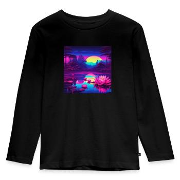 Water lilies on the lake - Kids' Premium Longsleeve Shirt - black - Front - AI Model Kid Male (0cm)