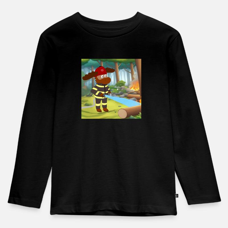 Eric als Feuerwehrmann - Kinder Premium Bio Langarmshirt - Schwarz