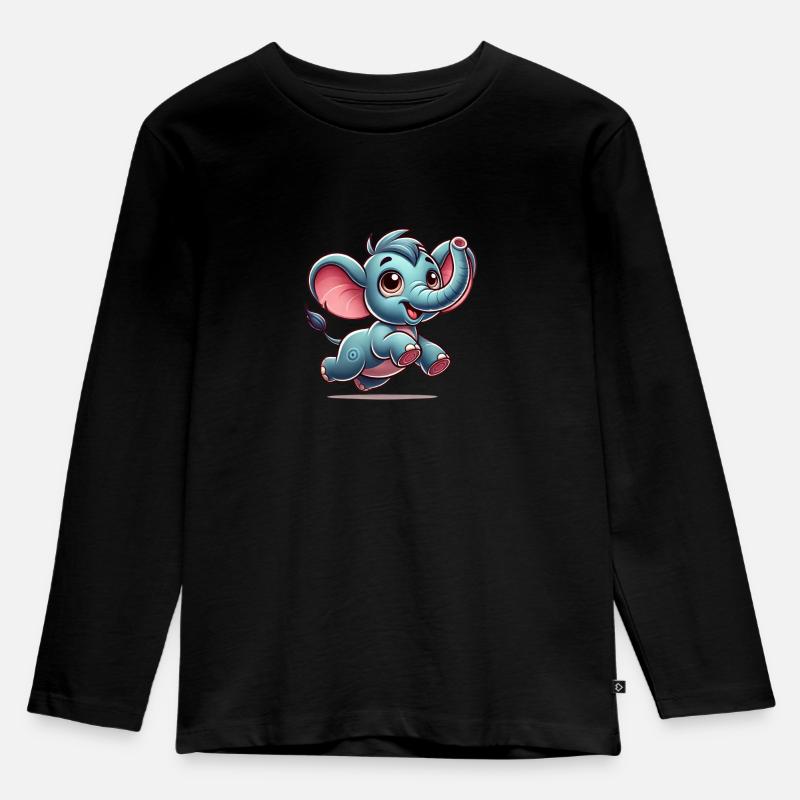 Cartoon Elephant - Kinder Premium Bio Langarmshirt - Schwarz
