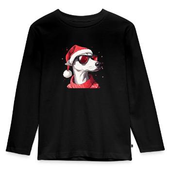 Weihnachtsmotiv Windhund mit Sonnenbrille - Kinder Premium Bio Langarmshirt - Schwarz - Vorne - AI Model Kid Male (0cm)