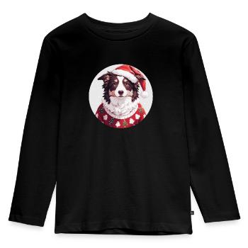 Christmas motif with Border Collie - Kids' Premium Longsleeve Shirt - black - Front - AI Model Kid Male (0cm)
