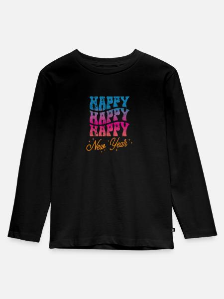 Happy New Year 2025 - Kinder Premium Bio Langarmshirt - Schwarz