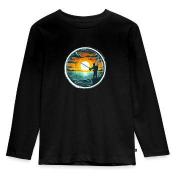 Sunset Angler - Fishing Gift Men - Kids' Premium Longsleeve Shirt - black - Front - AI Model Kid Male (0cm)