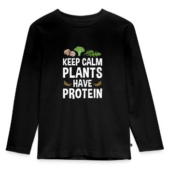 Plants Have Protein | Veganer Vegetarier Pflanzen - Kinder Premium Bio Langarmshirt - Schwarz - Vorne - AI Model Kid Male (0cm)