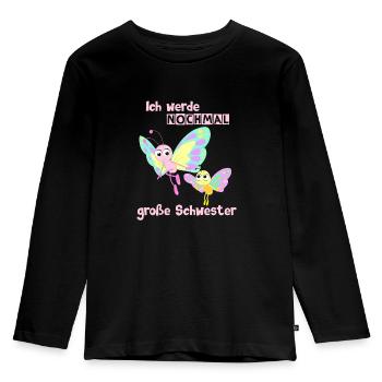 Nochmal große Schwester wieder Schmetterling - Kinder Premium Bio Langarmshirt - Schwarz - Vorne - AI Model Kid Male (0cm)