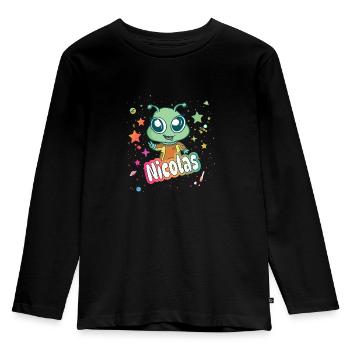 NICOLAS - Beautiful boy name with cute alien - Kids' Premium Longsleeve Shirt - black - Front - AI Model Kid Male (0cm)