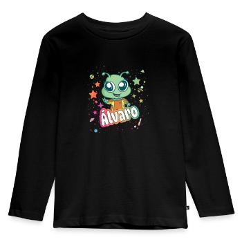 ÁLVARO - Beau nom de garçon avec extraterrestre mignon - T-shirt manches longues Premium Enfant - noir - Devant - AI Model Kid Male (0cm)