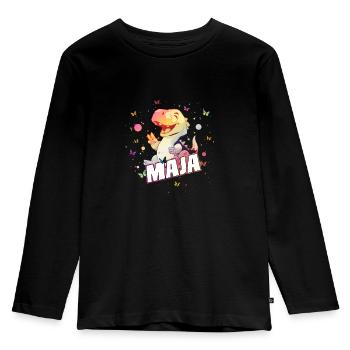 MAJA - Beau prénom de FILLE avec mignon DINO T-REX - T-shirt manches longues Premium Enfant - noir - Devant - AI Model Kid Male (0cm)