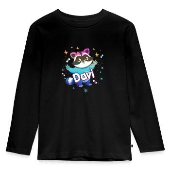DAVI - Schöner Jungen Name mit süßem Waschbär - Kinder Premium Bio Langarmshirt - Schwarz - Vorne - AI Model Kid Male (0cm)