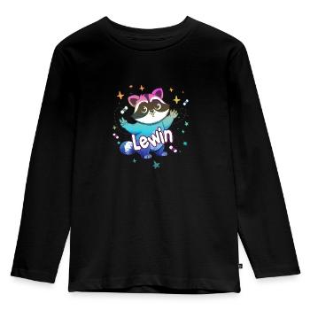 LEWIN - Schöner Jungen Name mit süßem Waschbär - Kinder Premium Bio Langarmshirt - Schwarz - Vorne - AI Model Kid Male (0cm)