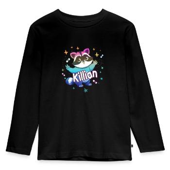 KILLIAN - Schöner Jungen Name mit süßem Waschbär - Kinder Premium Bio Langarmshirt - Schwarz - Vorne - AI Model Kid Male (0cm)