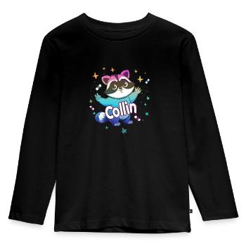 COLLIN - Schöner Jungen Name mit süßem Waschbär - Kinder Premium Bio Langarmshirt - Schwarz - Vorne - AI Model Kid Male (0cm)