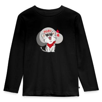 funny cat, Katze miau - Kinder Premium Bio Langarmshirt - Schwarz - Vorne - AI Model Kid Male (0cm)